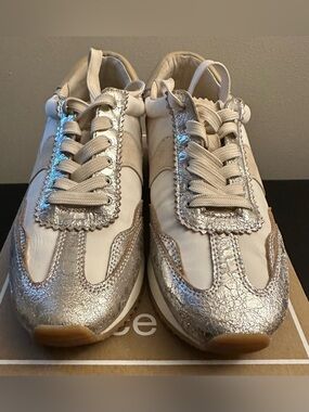 Dolce Vita Cream Sneakers with Silver Metallic Trim